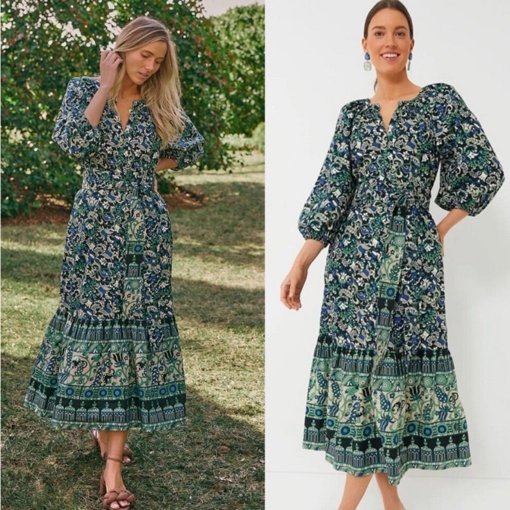 Tuckernuck Blue and Green Floral Long Sleeve Dress